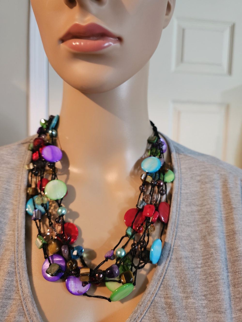 Bright Multicolor Bead Statement Necklace - Vibrant Colors